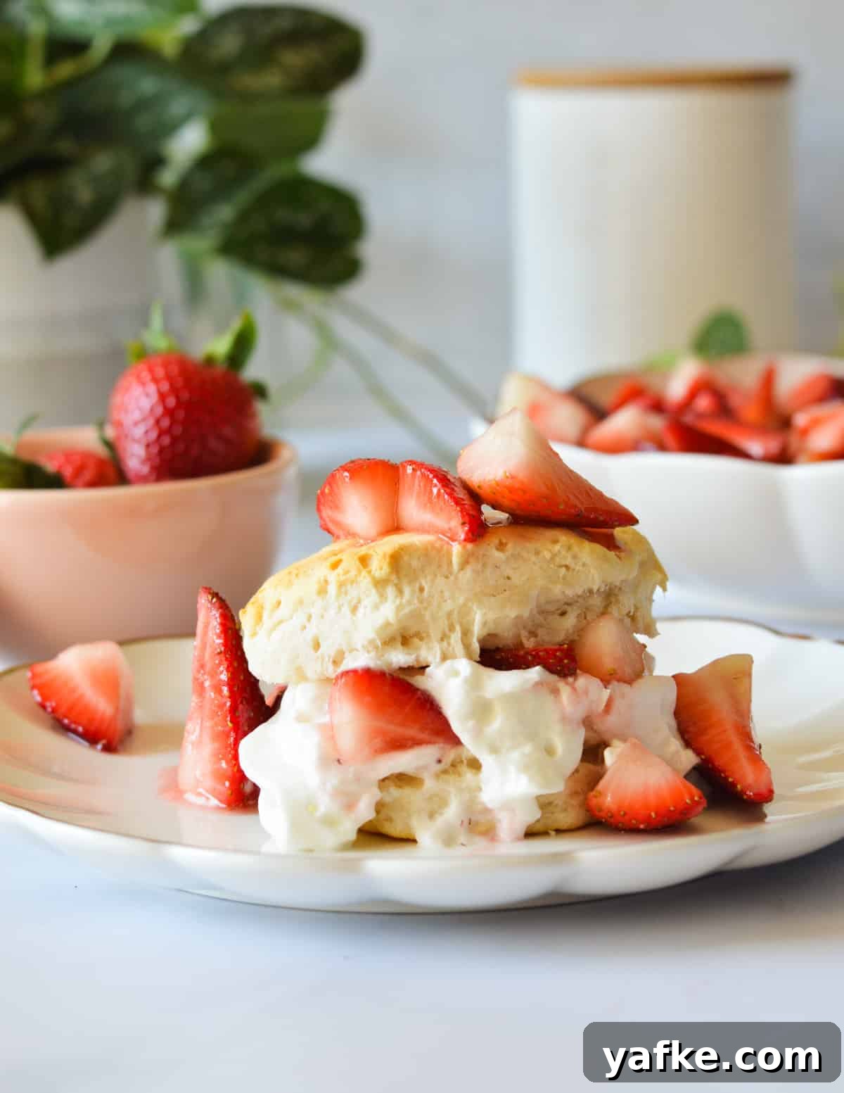Macerated Strawberries Recipe with Lemon and Vanilla 11 strawberry shortcake with sweetened strawberries on top.