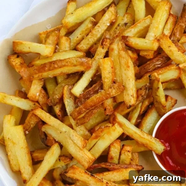 Crispy Garlic Bread Recipe with Herb Butter 8 A plate of healthy homemade oven chips with ketchup on the side.