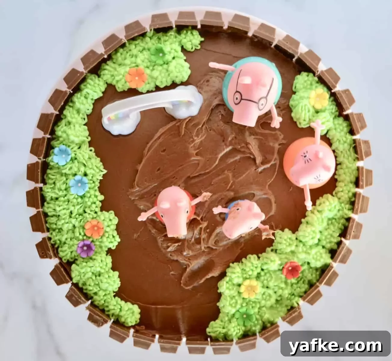 Peppa Pig Kit Kat Birthday Cake Recipe 7 overhead view of the Peppa Pig Birthday Cake