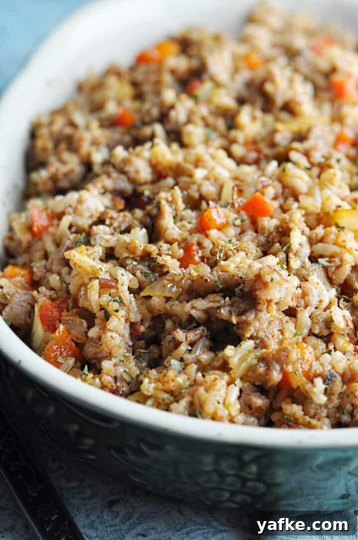 Copycat Bojangles Dirty Rice Recipe 6 Dirty rice recipe closeup in serving bowl