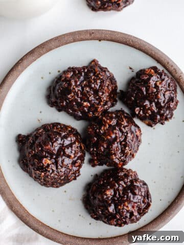No bake cookies on a small plate.
