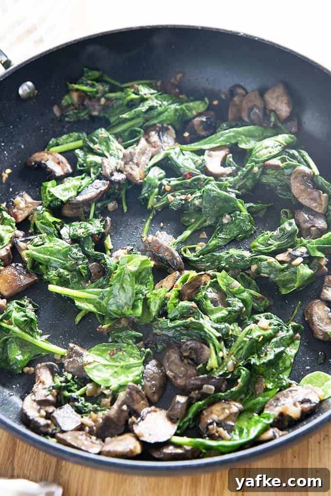 Creamy Tortellini with Spinach and Mushrooms Recipe 3 sauteed spinach and mushrooms