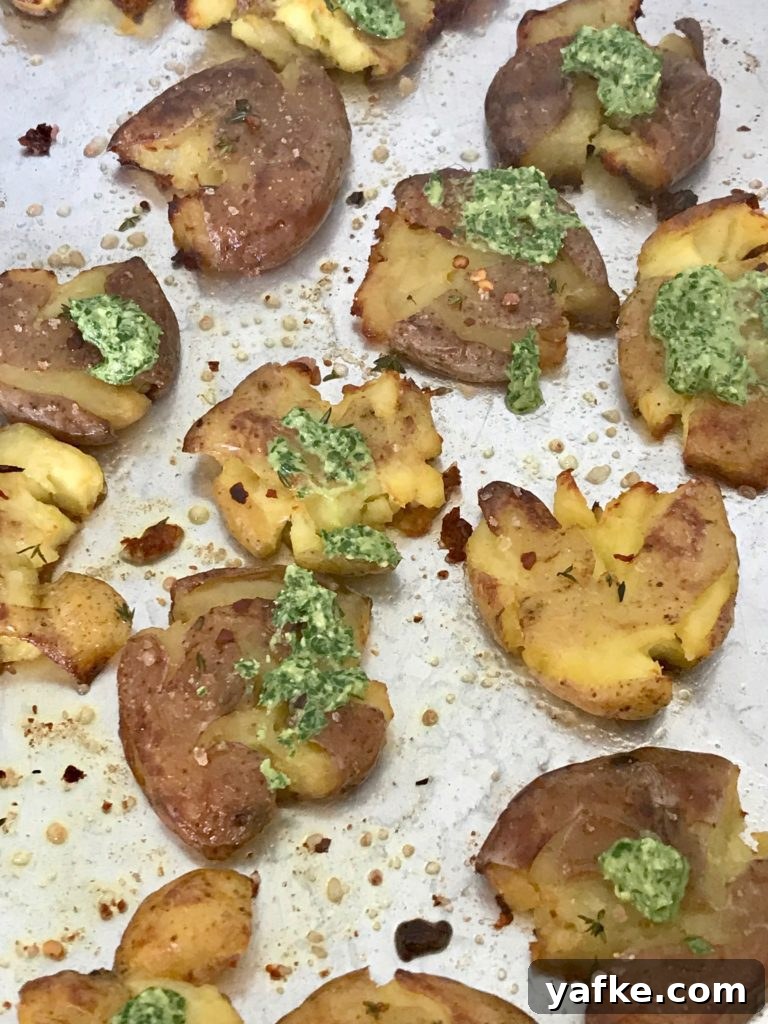 Crispy Smashed Potatoes Topped with Fresh Pesto 7 Crispy Smashed Potatoes with Pesto