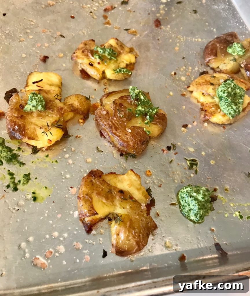 Crispy Smashed Potatoes Topped with Fresh Pesto 9 Crispy Smashed Potatoes with Pesto