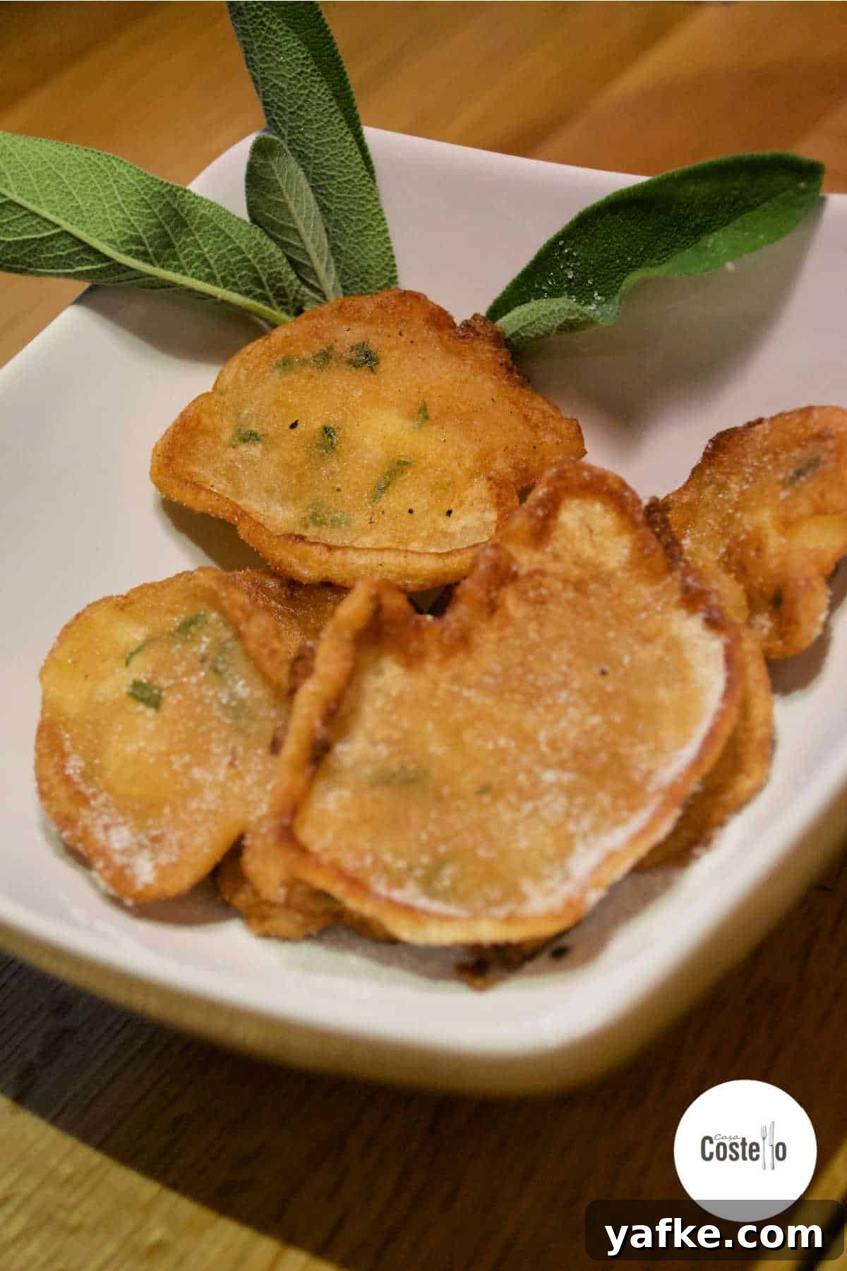 Apple Fritters: With and Without Sage Recipes 3 Plate of Apple and Sage fritters with sage leaves at one side