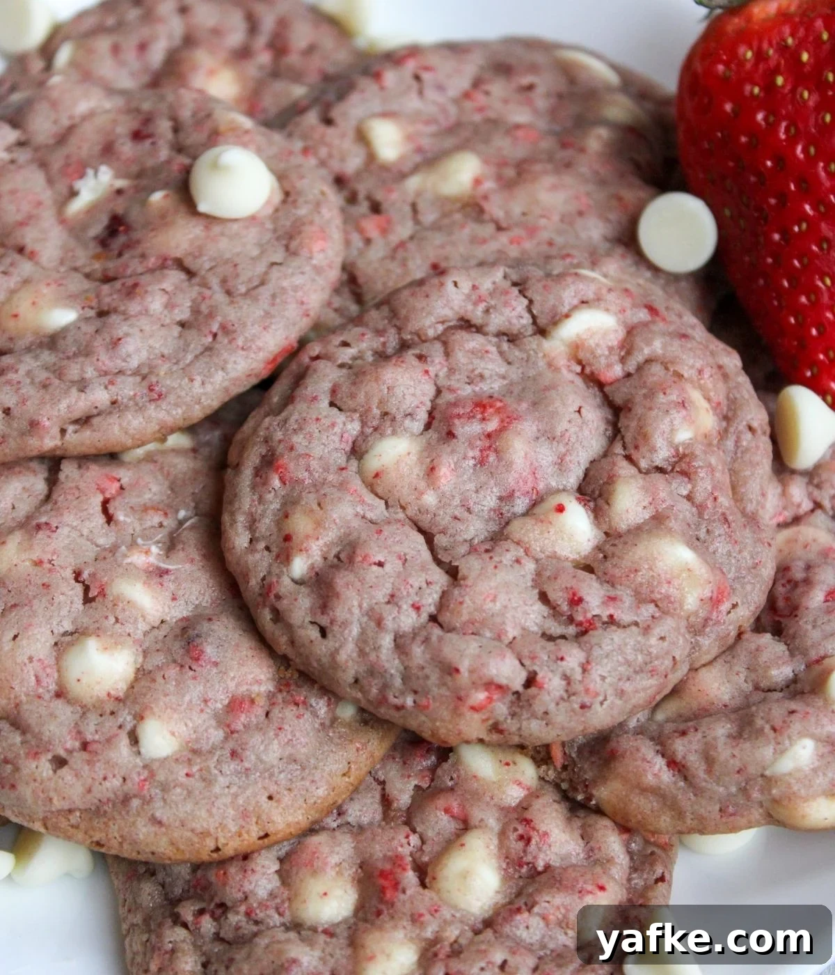 Chewy Strawberry White Chocolate Chip Cookies 2 Plate of strawberry white chip cookies.