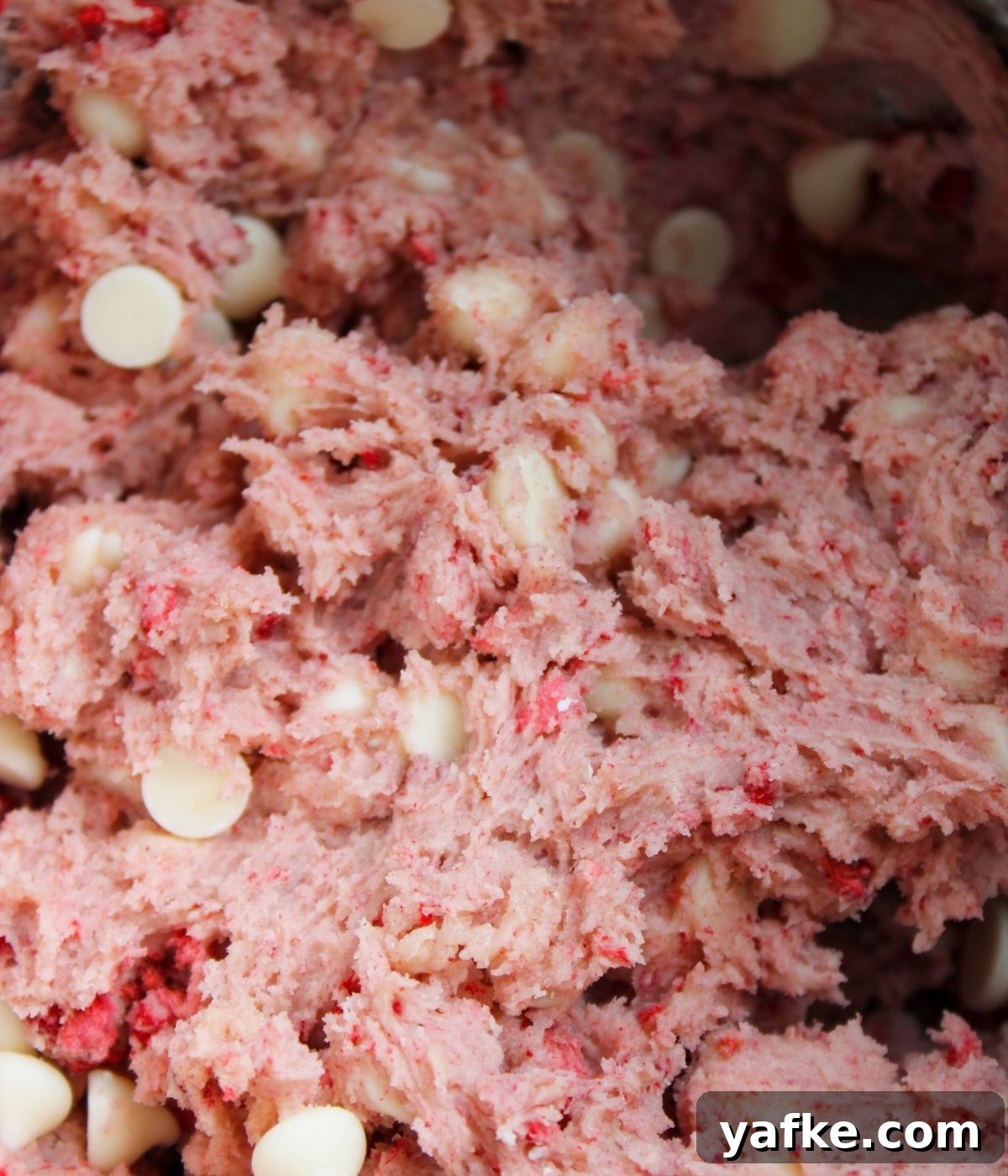 Chewy Strawberry White Chocolate Chip Cookies 5 mixed ingredients with visible white chocolate chips