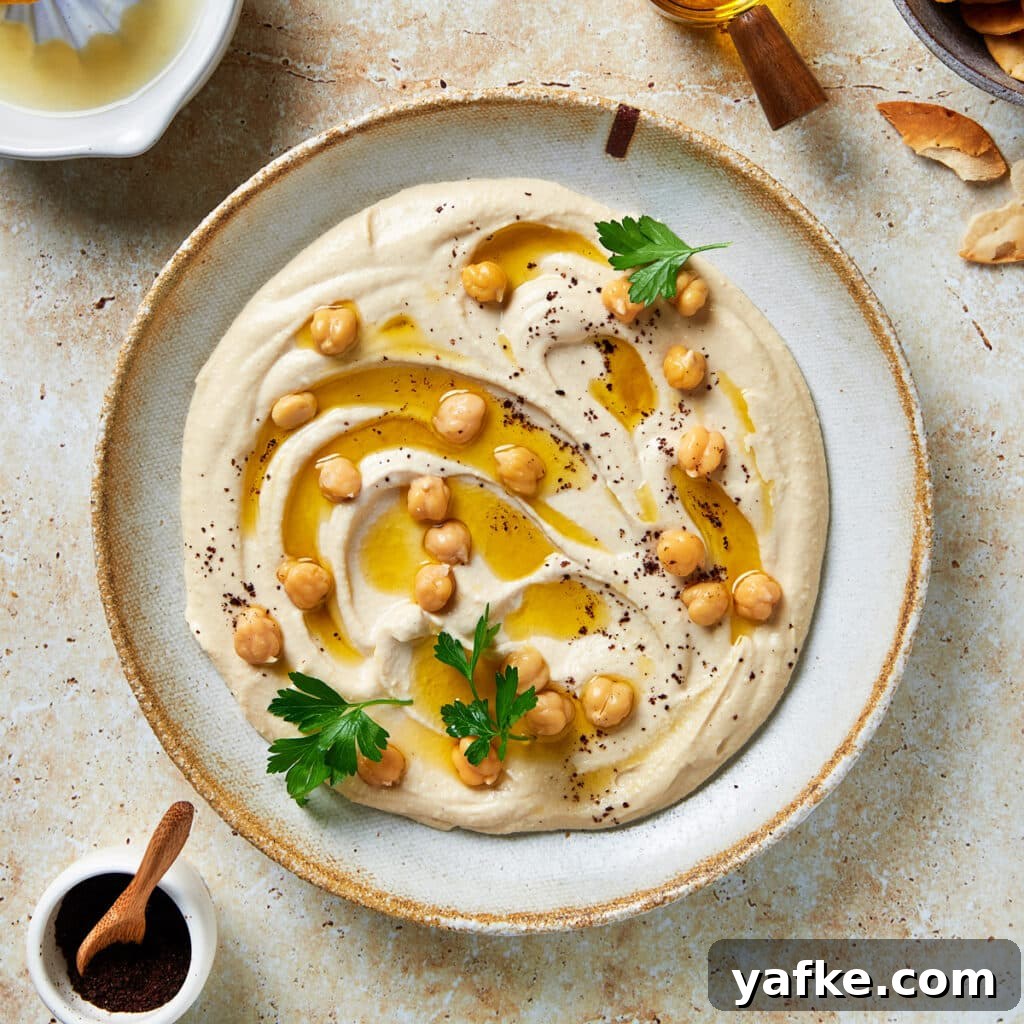 Bowl of smooth homemade hummus