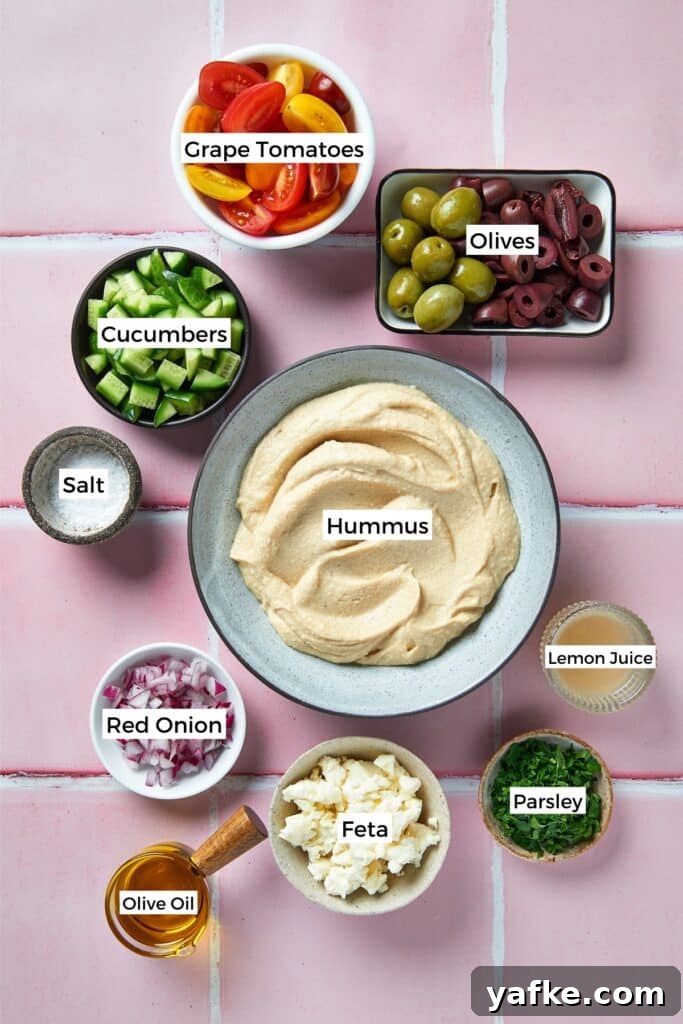 Ingredients to make loaded hummus dip