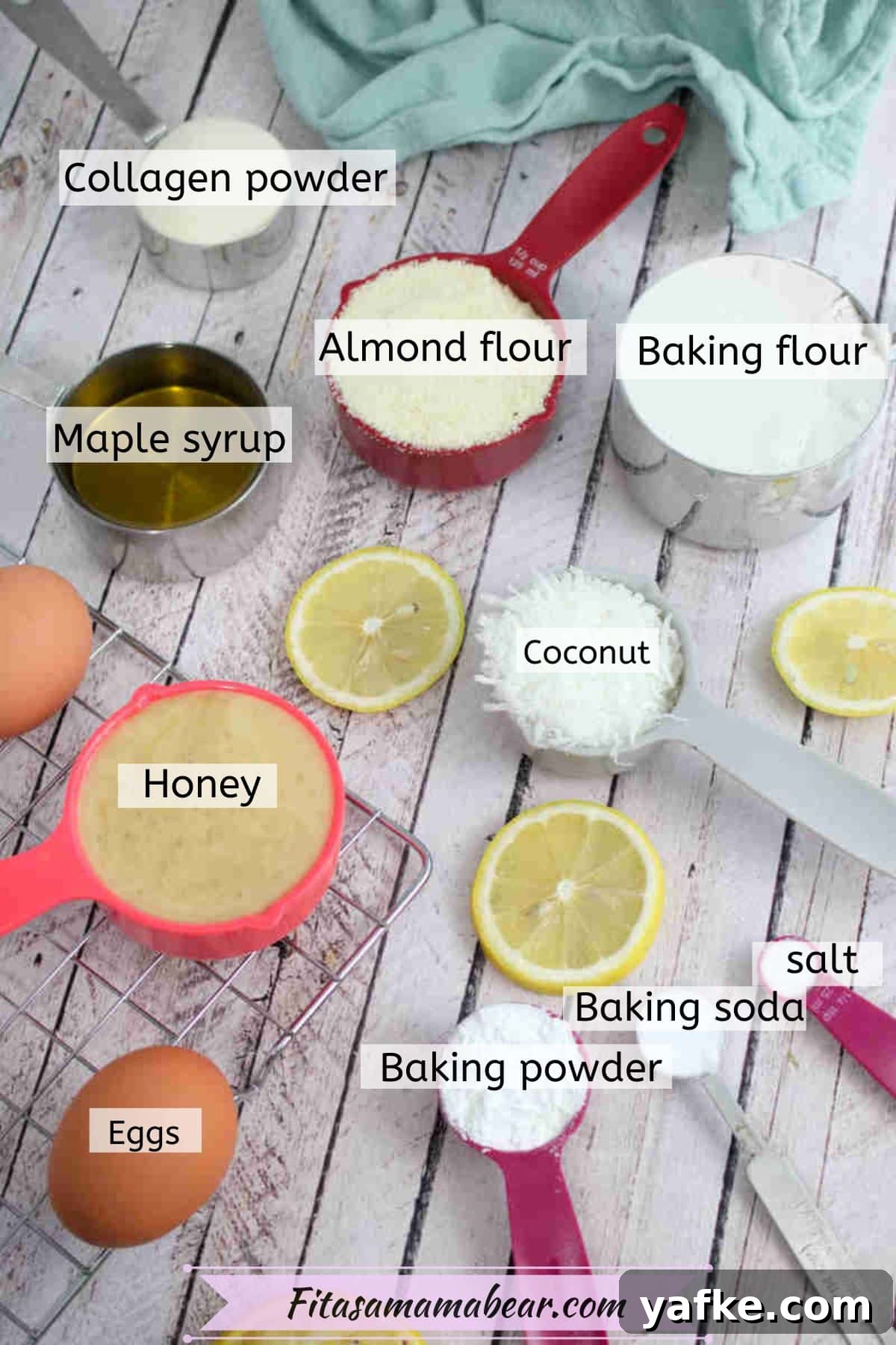 Zesty Gluten Free Lemon Protein Muffins Recipe 3 Multiple ingredients to make lemon protein muffins in measuring cups.
