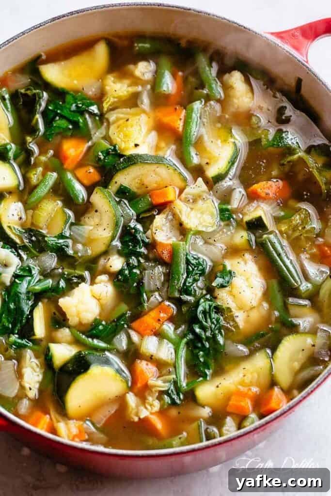 Roasted Vegetable Soup Recipe with Fresh Herbs 2 Hot Vegetable soup in a large pot.