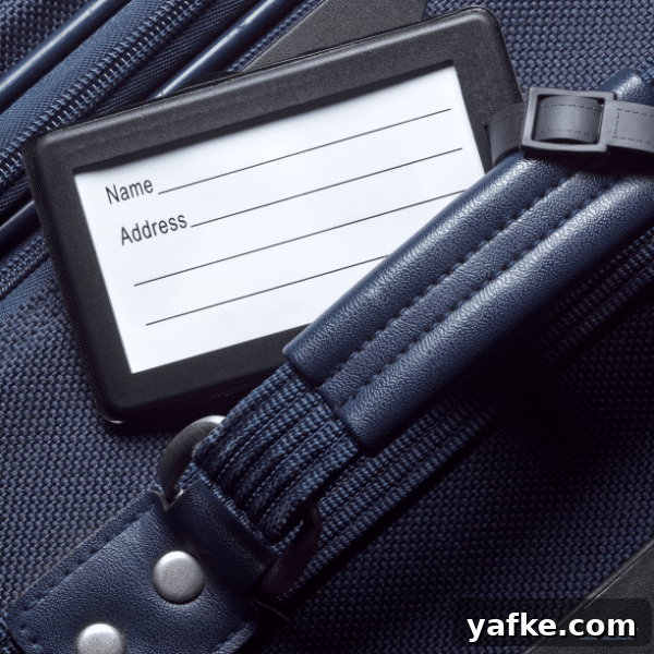 Smart Labeling Tips for Traveling with Kids 4 A close-up of a luggage tag attached to a suitcase, highlighting the importance of labeling for organized family travel.