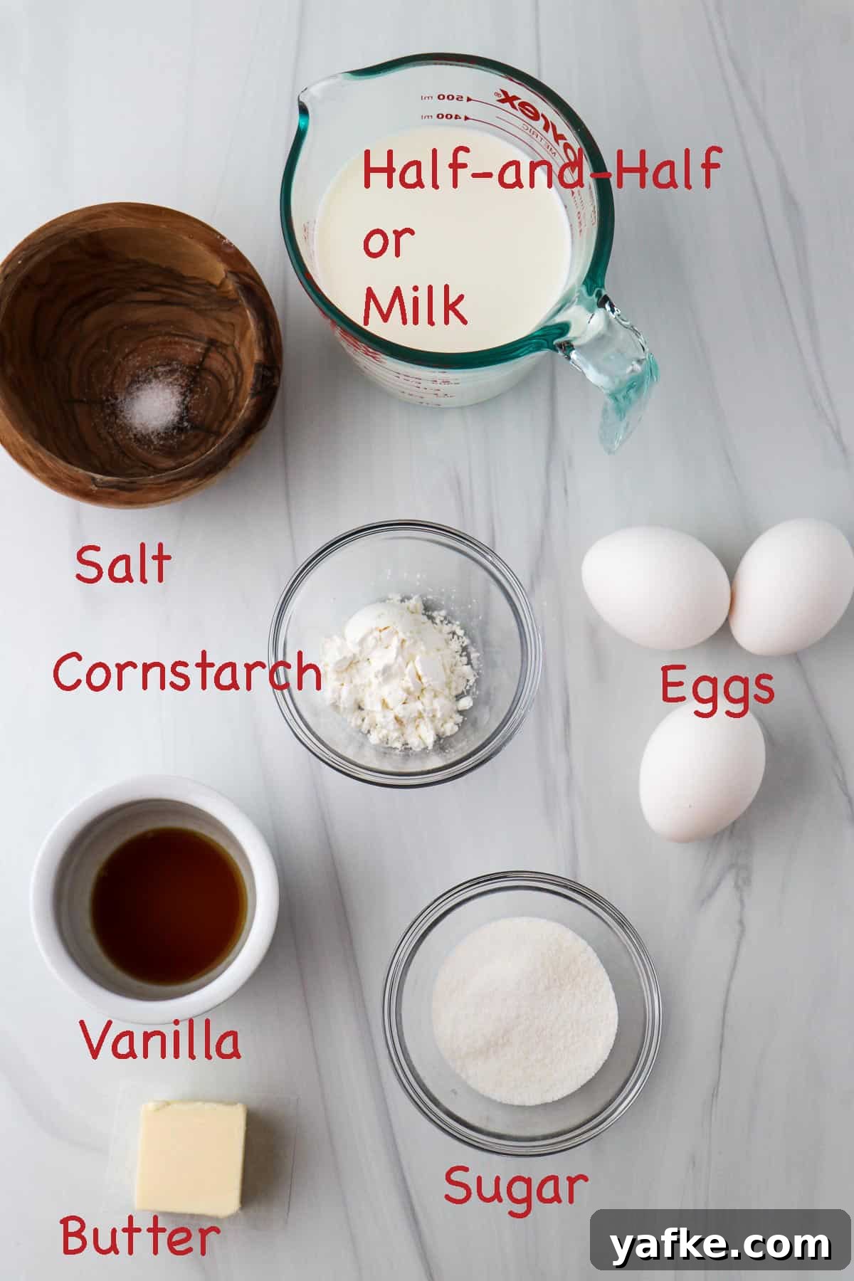 Vaniljhjärtan: Buttery Swedish Custard Heart Cookies 3 Labeled ingredients for pastry cream.
