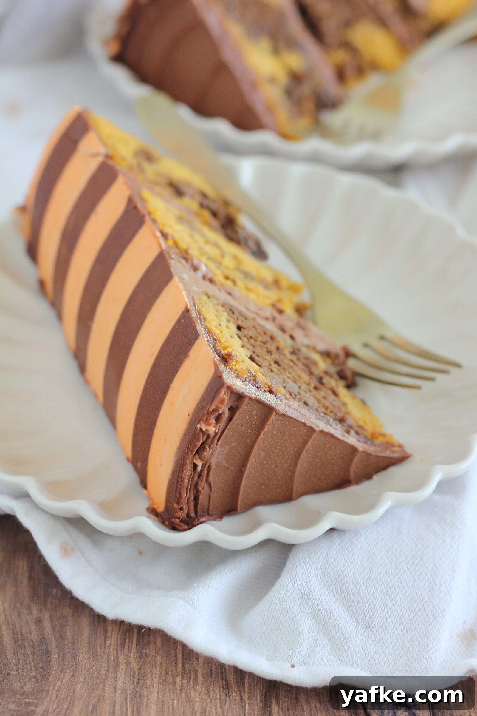 Chocolate Pumpkin Marble Cake Recipe with Cinnamon Swirl 5 Marbled cake layers