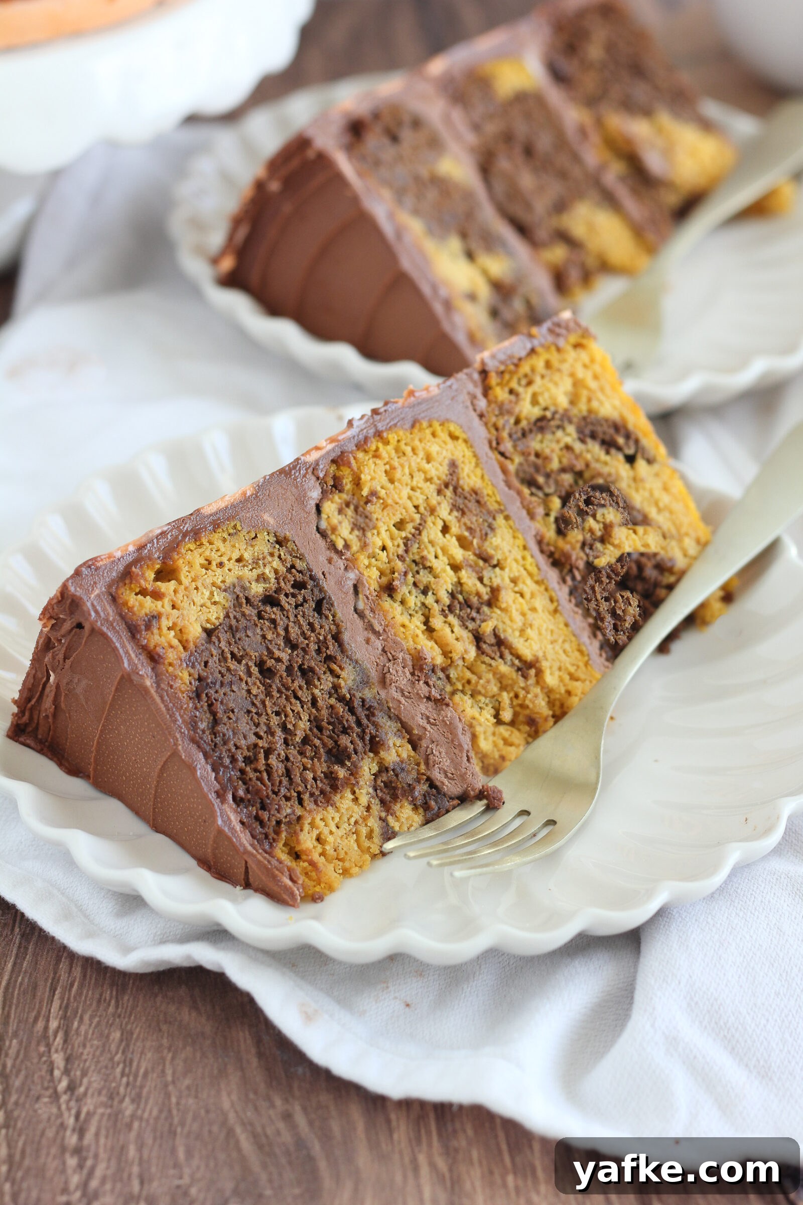 Chocolate Pumpkin Marble Cake Recipe with Cinnamon Swirl 6 Striped buttercream cake