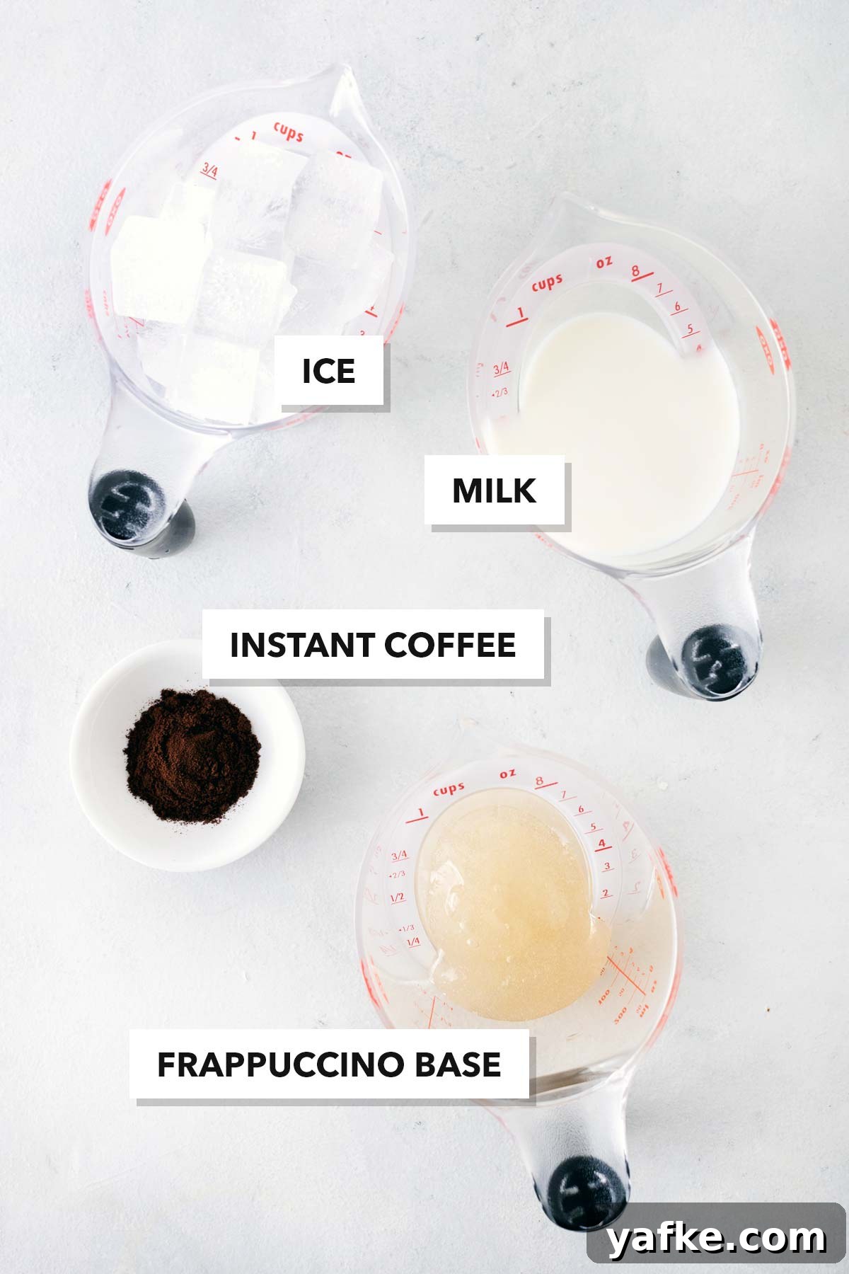 Starbucks Frappuccino Menu: Flavors, Calories and Customizations 3 Ingredients for Coffee Frappuccino: instant coffee, milk, ice, and Frappuccino base syrup