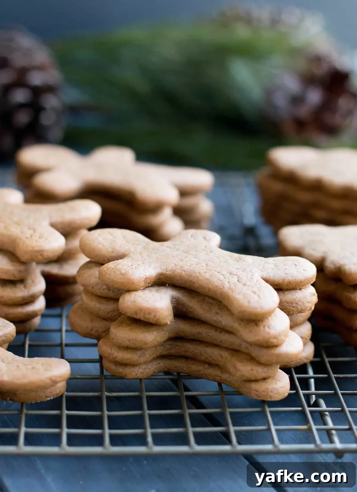 Soft Gingerbread Cookies with Molasses and Warm Spices 3 A stack of non-frosted Soft Gingerbread Cookies on a cooling rack by themerchantbaker.com