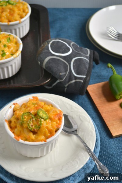 Finished jalapeno butternut mac and cheese Finished mac and cheese dish
