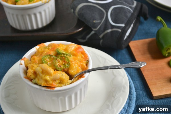 Cheesy jalapeno butternut mac and cheese close-up Close-up of cheesy jalapeno butternut mac