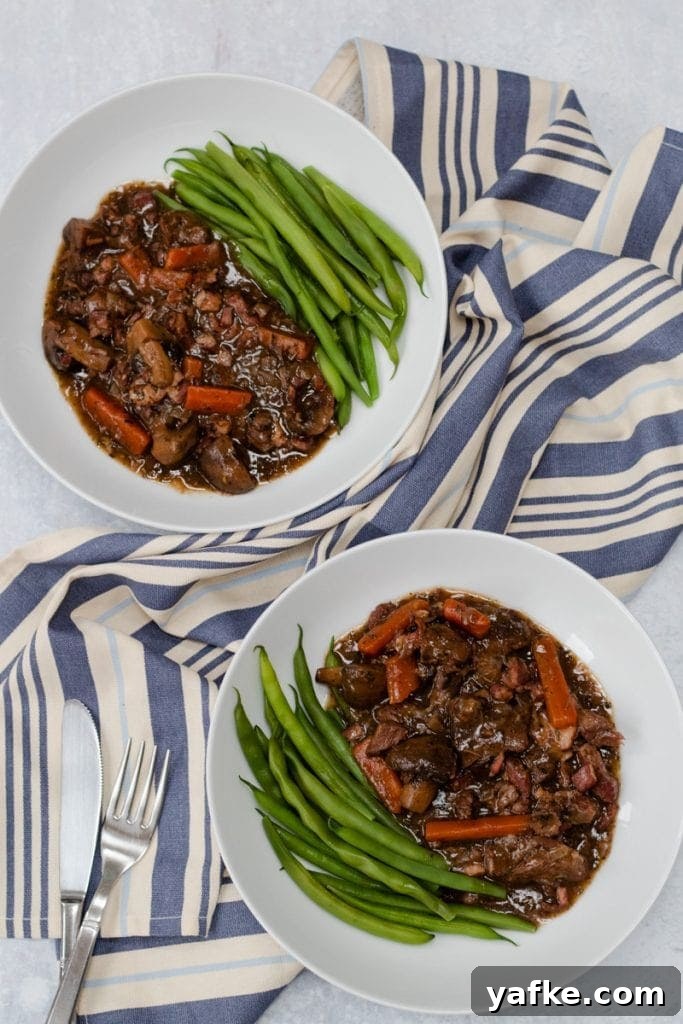 Slow Cooker Beef Bourguignon Recipe: Classic Red Wine Stew 3 two bowls of slow cooker beef bourguignon