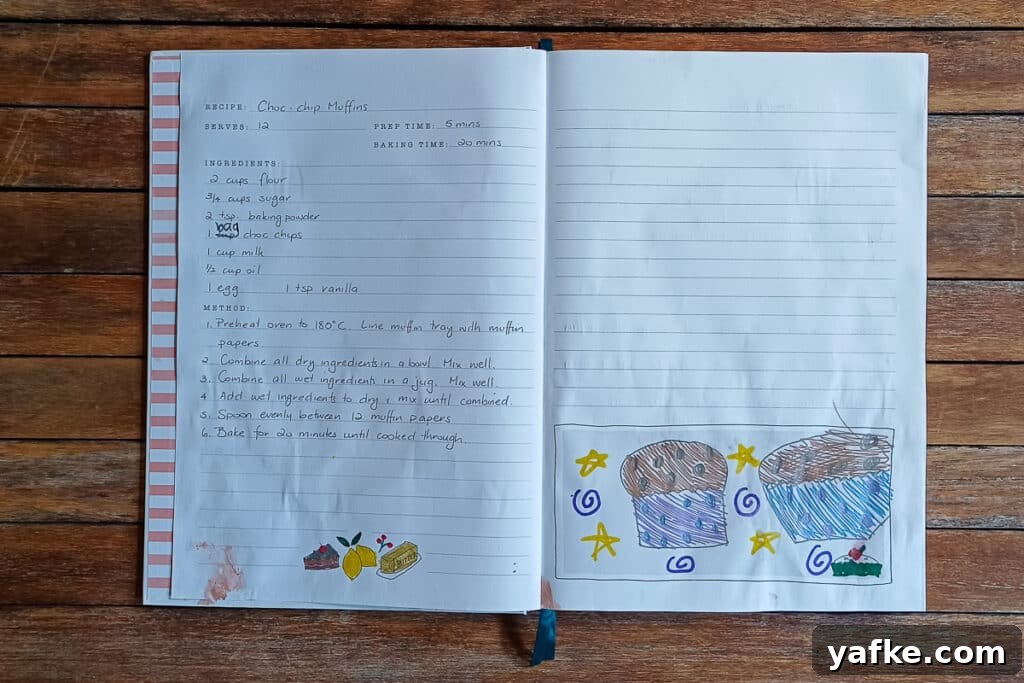Make a DIY Family Recipe Book with Free Printable Binder 6 blank recipe journal with recipe and drawings