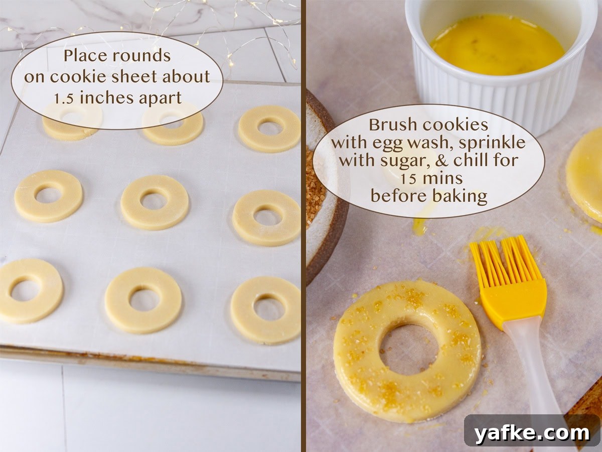 Classic Danish Salted Butter Cookies Recipe 8 Cut cookies on a baking sheet and being brushed with egg wash.