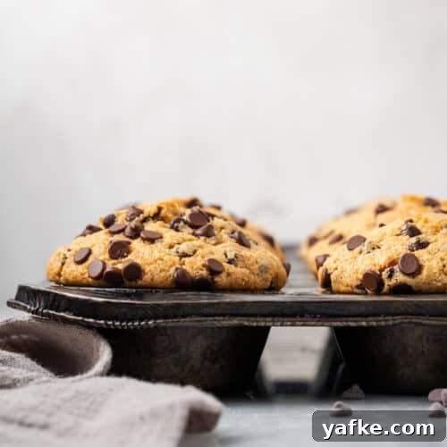 Gluten-Free Apple Cinnamon Muffins 16 Freshly baked chocolate chip muffins in a metal tin.