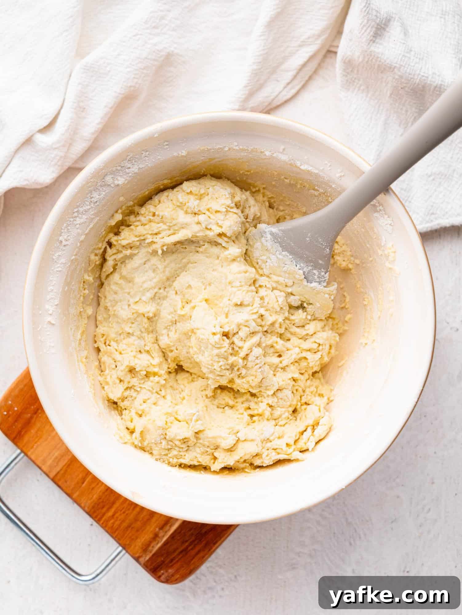 High-Protein Butter-Free Biscuits Recipe 8 High protein biscuit dough in a mixing bowl.