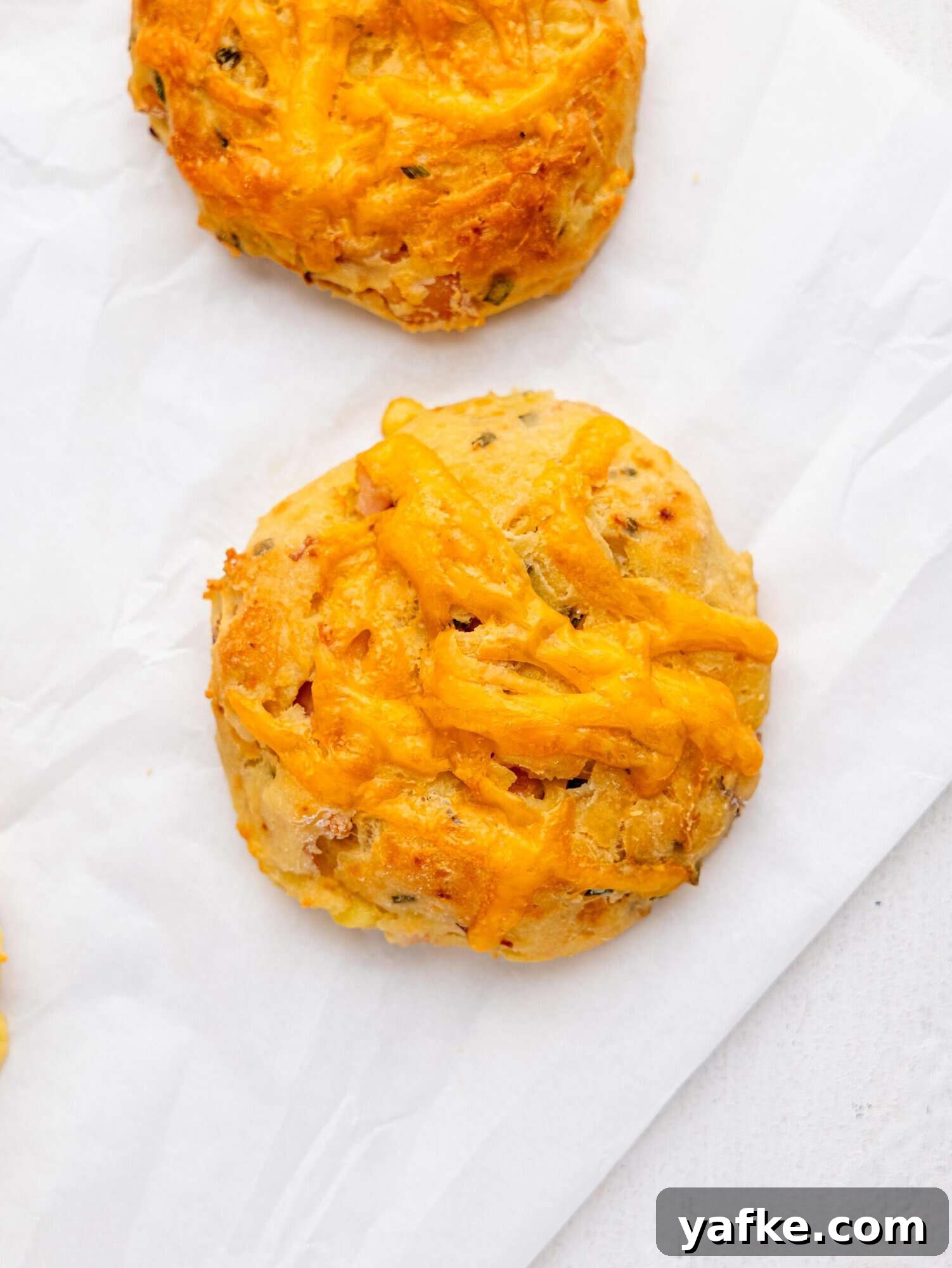 High-Protein Butter-Free Biscuits Recipe 13 Bird's eye view of a breakfast biscuit.