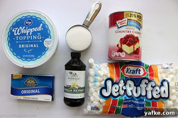 The ingredients needed to make Cherry Fluff.