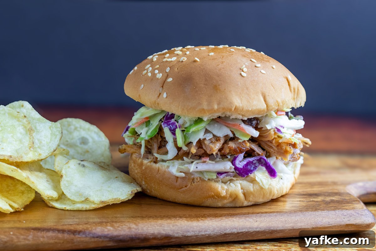 BBQ Pulled Pork Sandwich with Tangy Coleslaw 3 Close up pulled pork and coleslaw