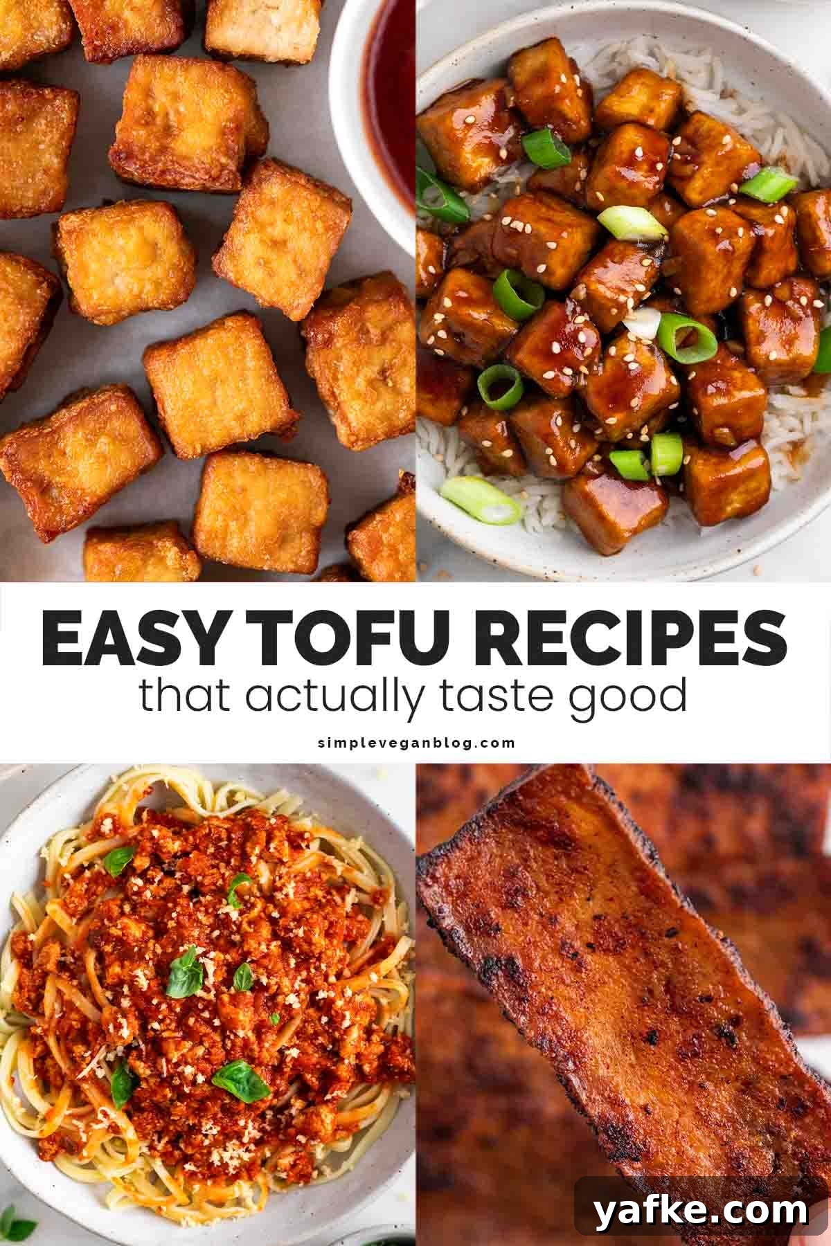 Flavorful Tofu Recipes Even Picky Eaters Love 2 Easy tofu recipe collage with crispy and saucy tofu dishes