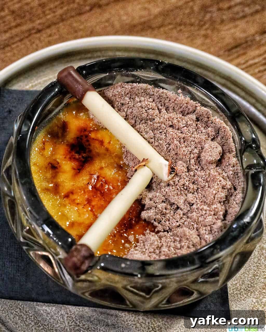 Bold Banff Adventures: What to Do in Banff National Park 14 creme brulee made to look like an ash tray at Brazen Banff restaurant.