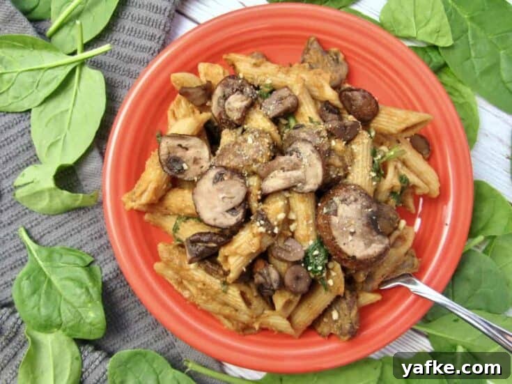 Image for Pumpkin Pasta With Spinach and Mushrooms