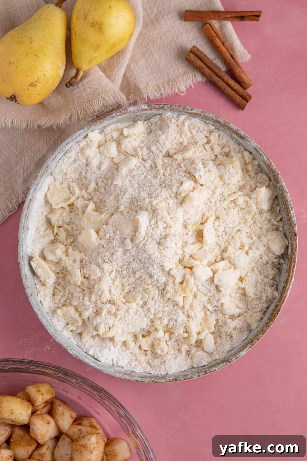 Gluten-Free Pear Crumble Recipe with Cinnamon Streusel 7 Rub the flour mix into the butter until it forms a breadcrumb-like texture.