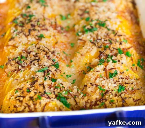Butternut Squash Casserole with Crunchy Honey Glaze 2 Crunchy Honey Butternut Squash Casserole Side Closeup