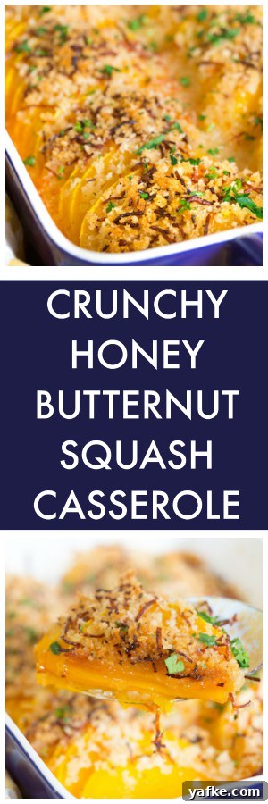 Butternut Squash Casserole with Crunchy Honey Glaze 5 Crunchy Honey Butternut Squash Casserole Collage with Two Images and Text Overlay