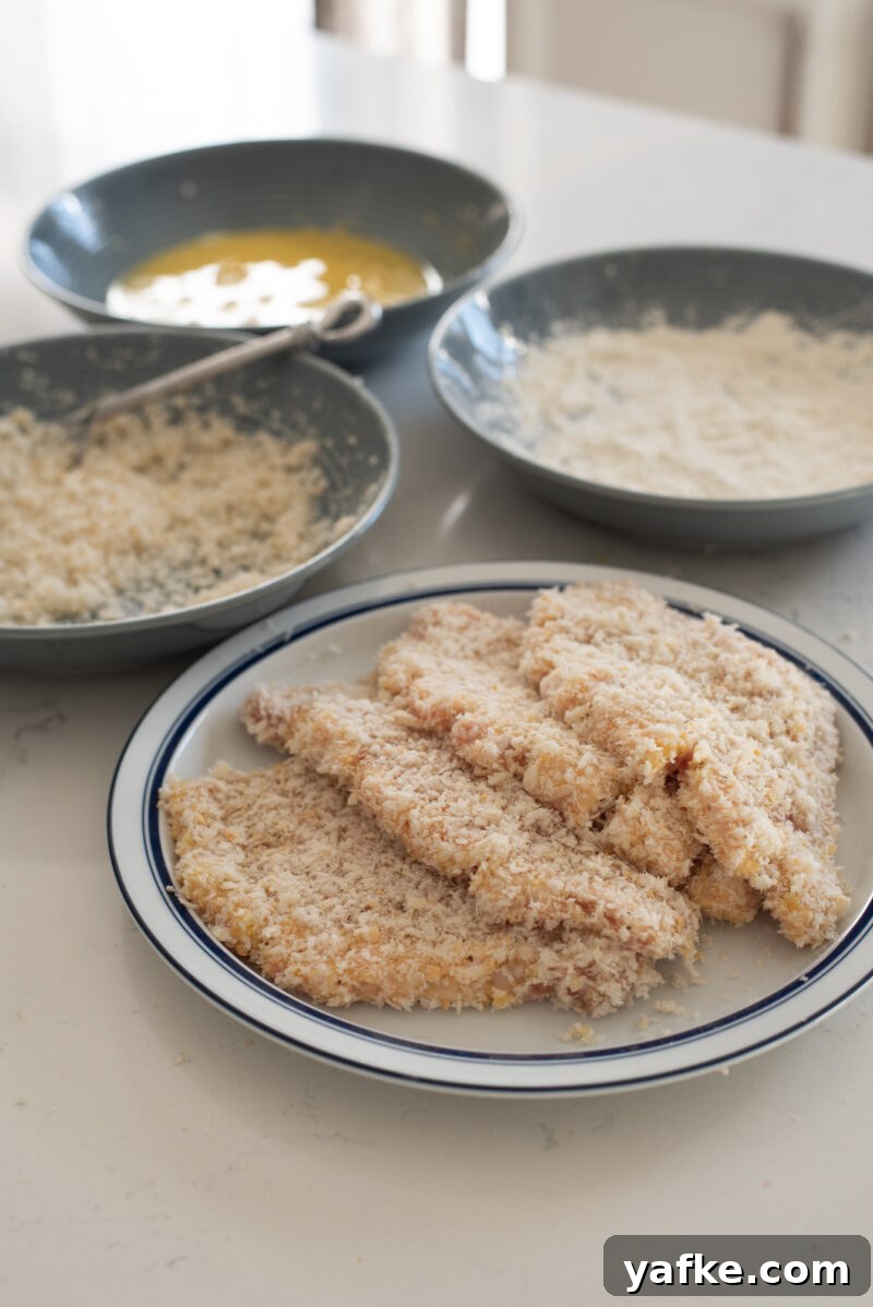How to Make Crispy Japanese Tonkatsu in 30 Minutes 9 Pork slices coated with flour, egg, and panko before frying