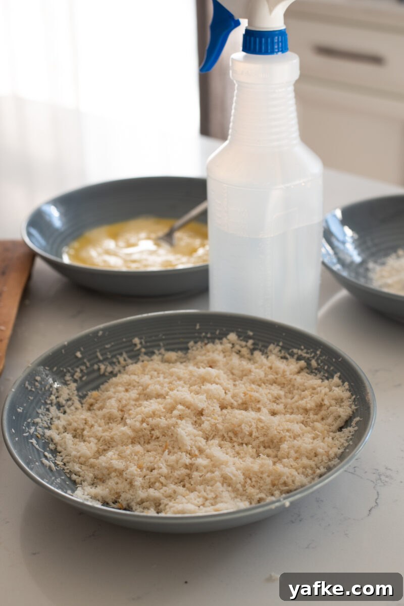 How to Make Crispy Japanese Tonkatsu in 30 Minutes 8 Panko breadcrumbs lightly moistened with water spray
