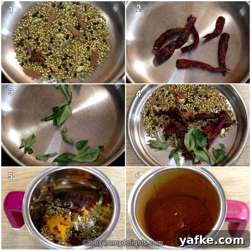 Homemade Madras Curry Powder: Authentic Indian Spice Blend 4 Collage image of 6 steps showing how to make Madras curry powder.