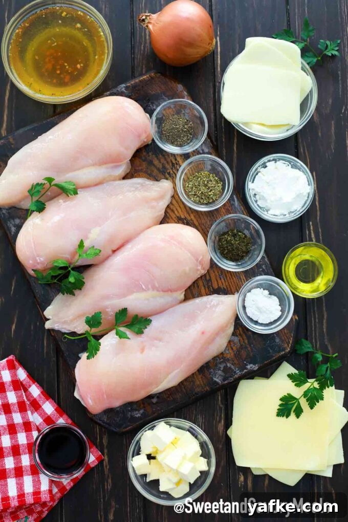 French onion chicken ingredients on a table