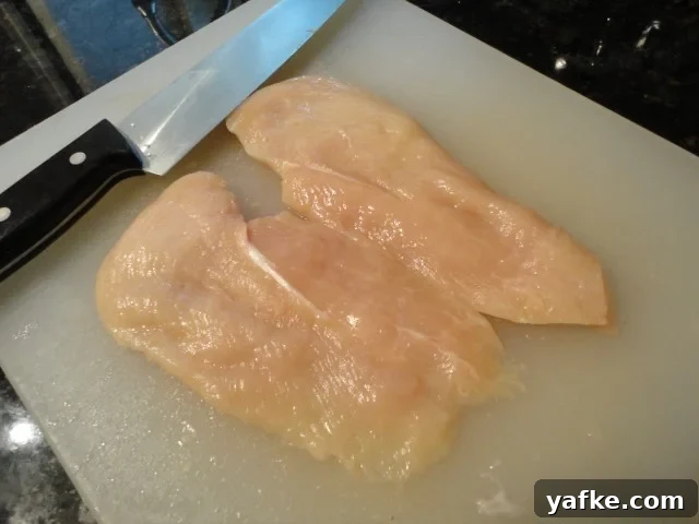 Dependent upon the thickness of the chicken breast, two to three chicken cutlets can be created