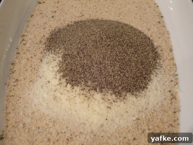 Italian Seasoned Bread Crumbs, Italian Grated Cheese and Ground Black Pepper