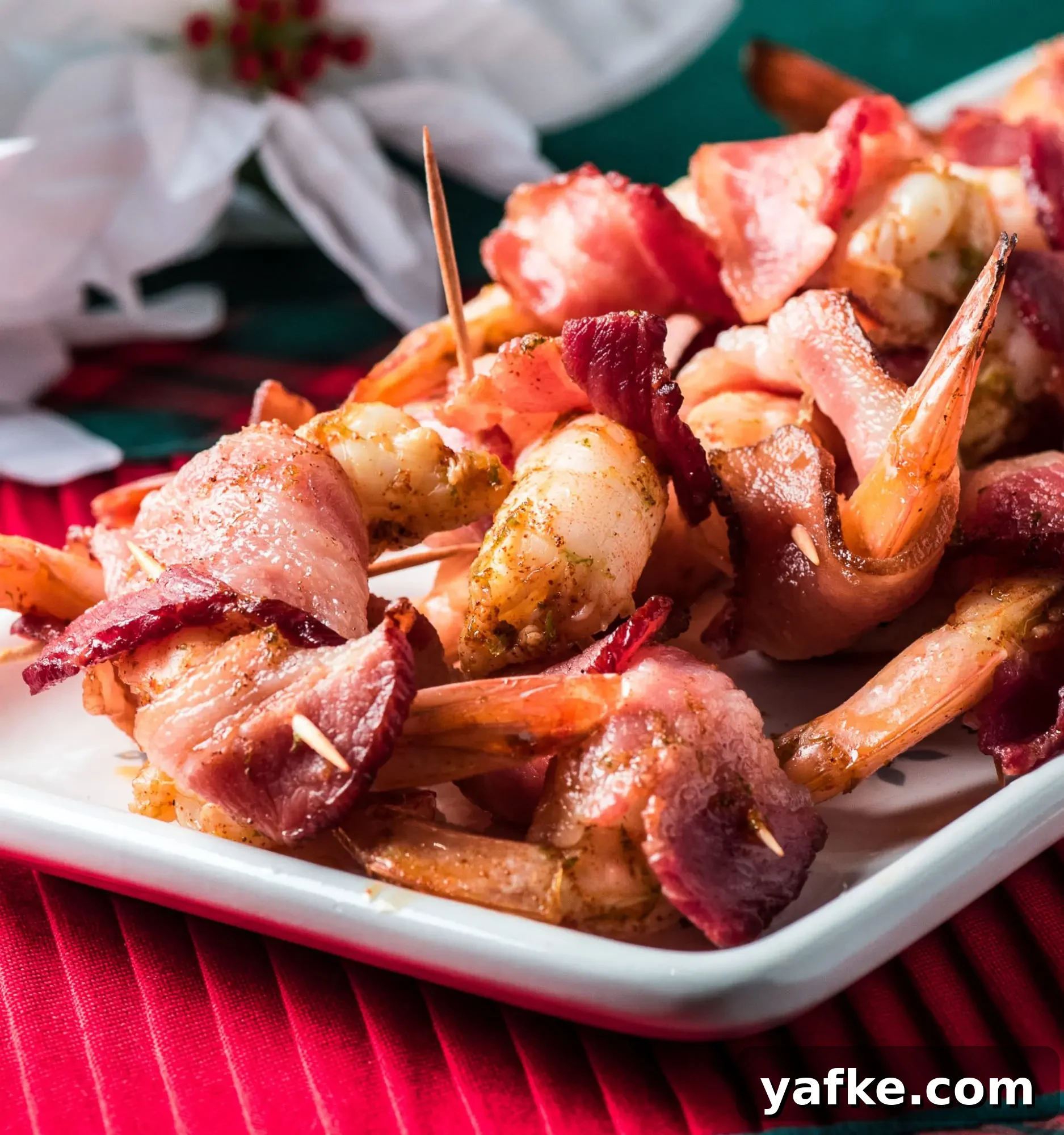 Bacon wrapped shrimp plating